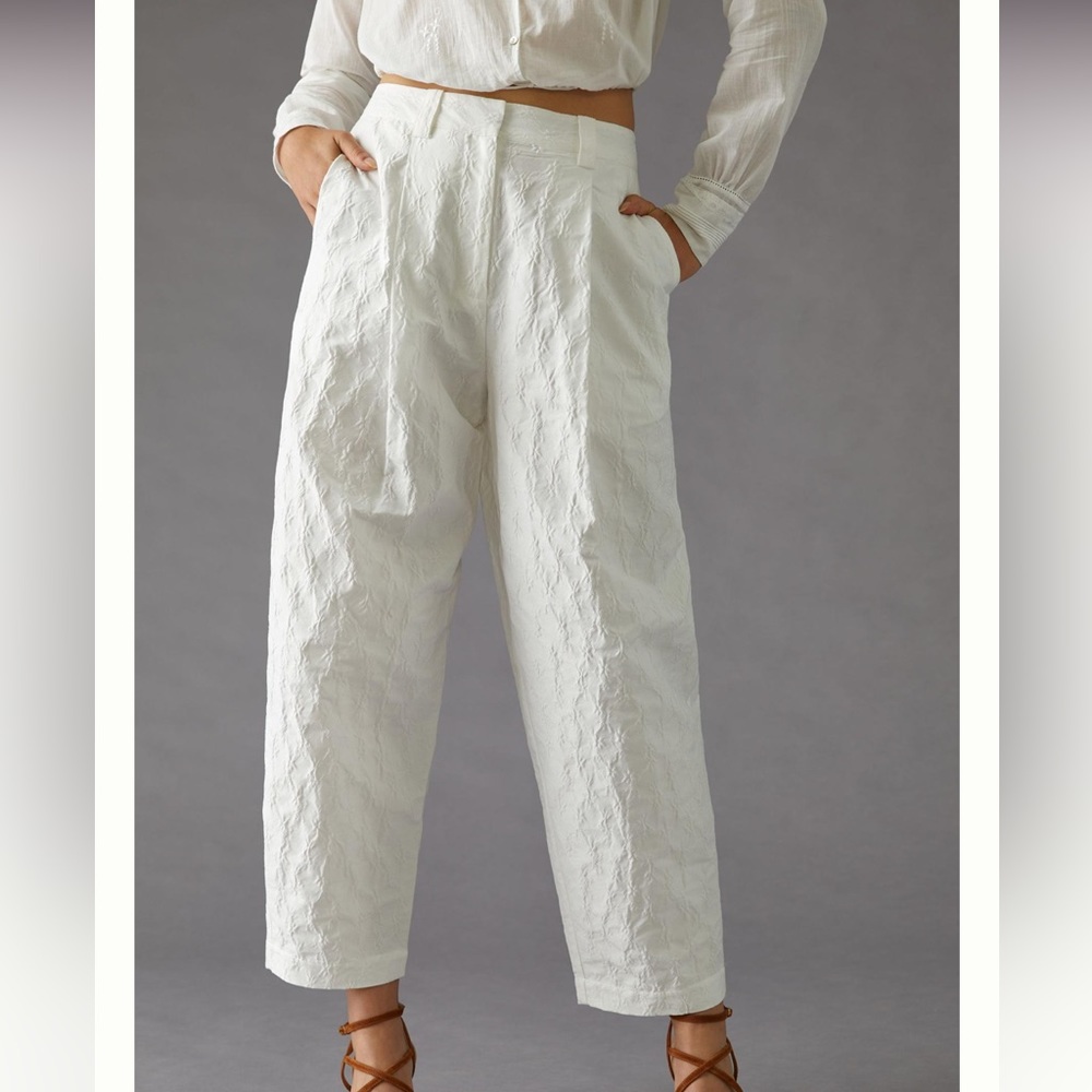 NWT Anthropologie Stella Nova Jill pants textured jacquard trouser barrel leg - Picture 1 of 11